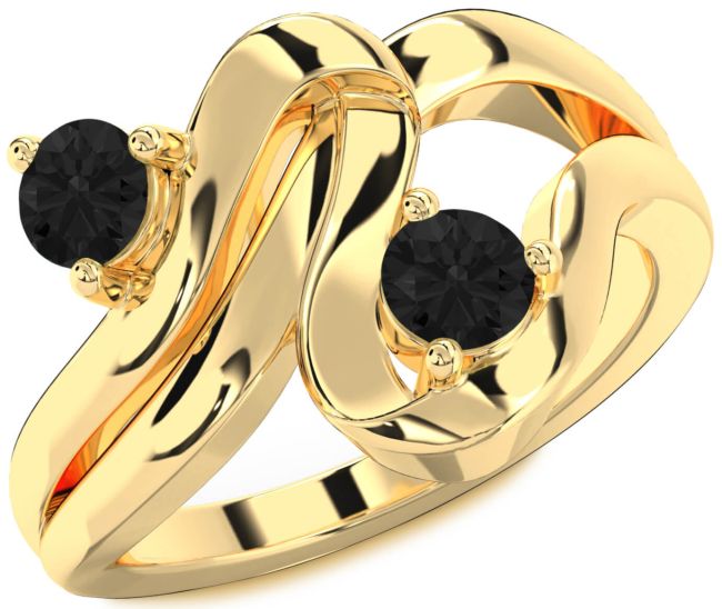 Black Diamond Gold Silver Round Two Stone Ring