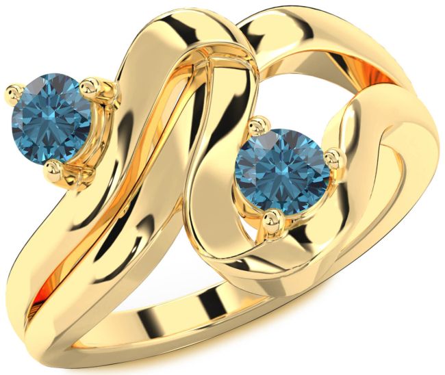 Blue Diamond Gold Round Two Stone Ring