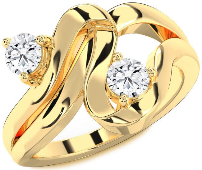 Diamond Gold Silver Round Two Stone Ring