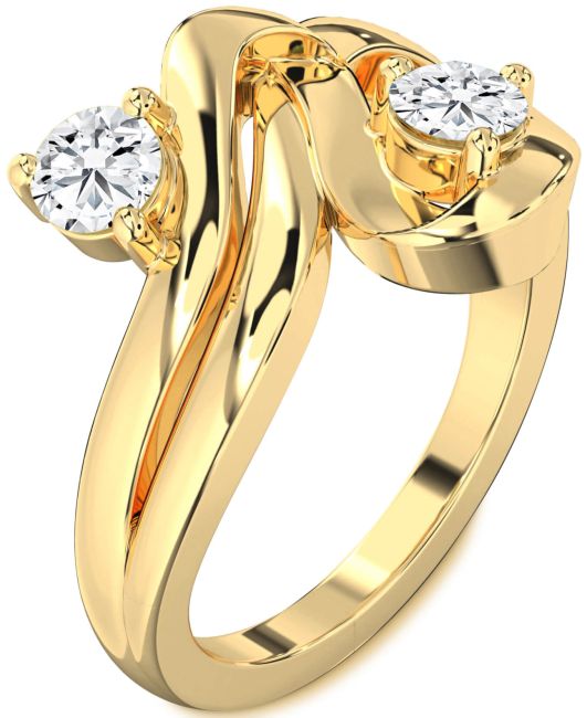 Lab Diamond Gold Silver Round Two Stone Ring