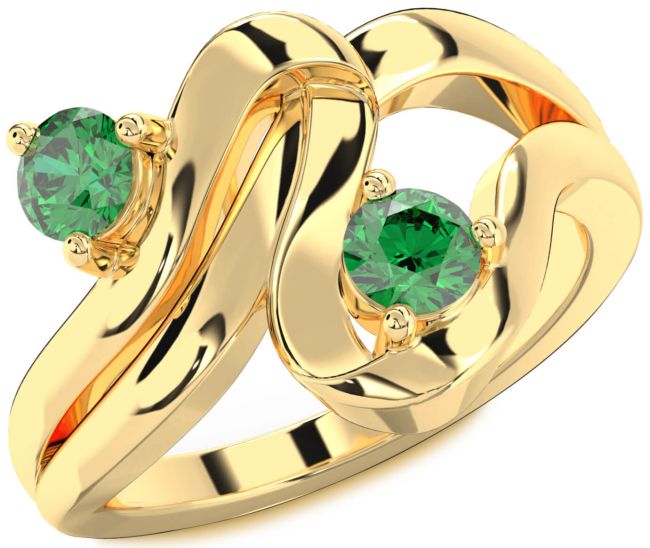 Emerald Gold Round Two Stone Birthstone Ring