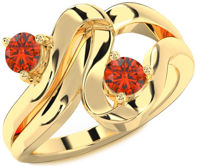 Fire Opal Gold Silver Round Two Stone Ring
