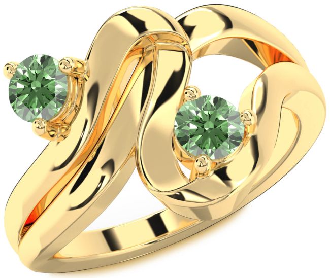 Green Diamond Gold Round Two Stone Ring