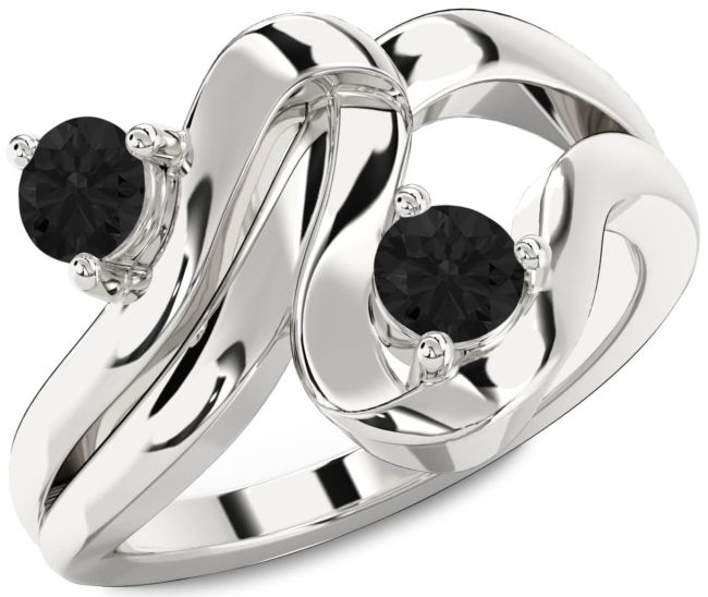 Black Diamond Silver Round Two Stone Ring