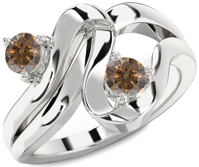 Chocolate Brown Diamond Silver Round Two Stone Ring