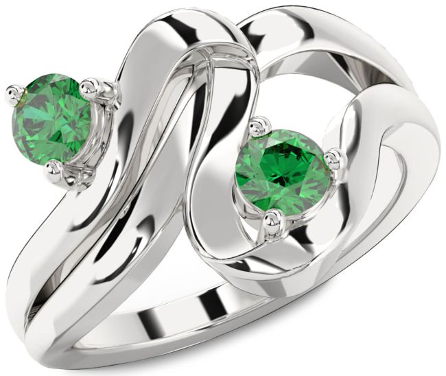 Emerald Platinum Round Two Stone Birthstone Ring