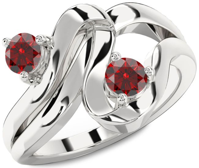 Garnet Silver Round Two Stone Birthstone Ring