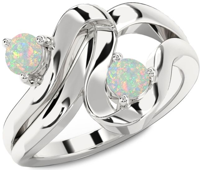 Opal Silver Round Two Stone Birthstone Ring