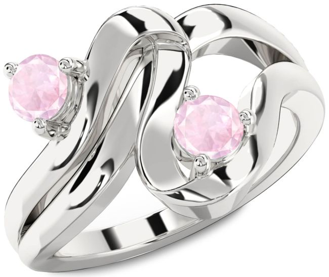 Rose Quartz Silver Round Two Stone Ring