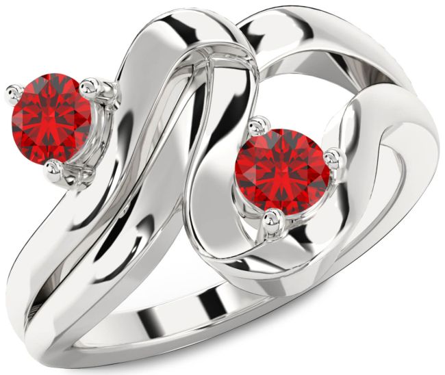 Ruby Platinum Round Two Stone Birthstone Ring