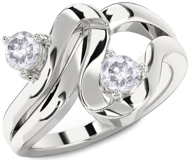 Salt & Pepper Diamond Silver Round Two Stone Ring