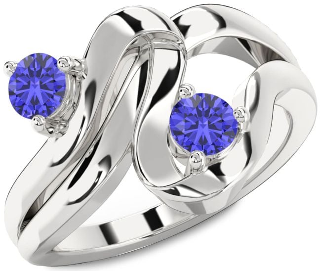 Tanzanite Silver Round Two Stone Ring