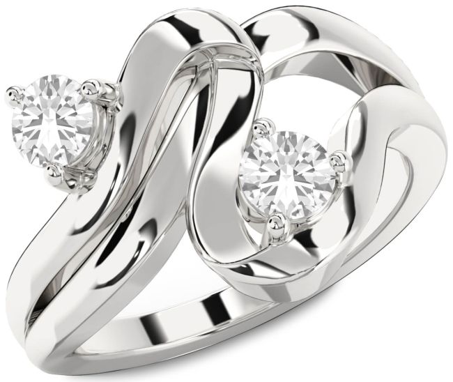 White Sapphire Silver Round Two Stone Ring