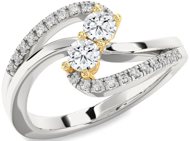 Diamond Silver & 10K gold Round Two Stone Ring