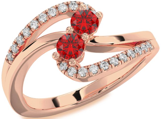 Diamond Ruby Rose Gold Round Two Stone Birthstone Ring