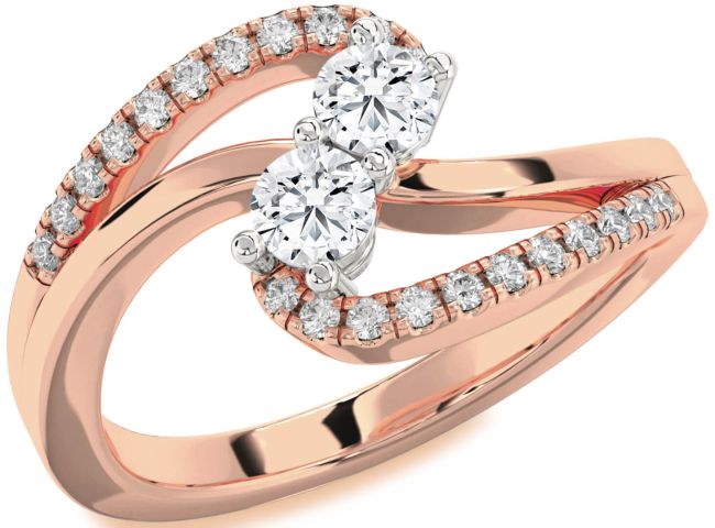 Diamond Rose Gold Silver Round Two Stone Ring