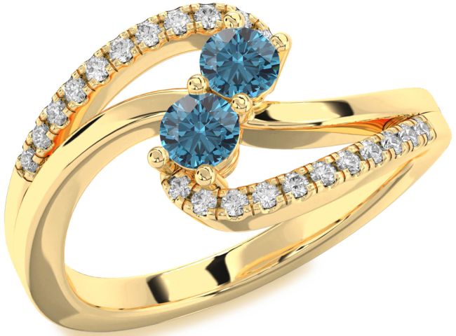 Blue Diamond Gold Round Two Stone Ring