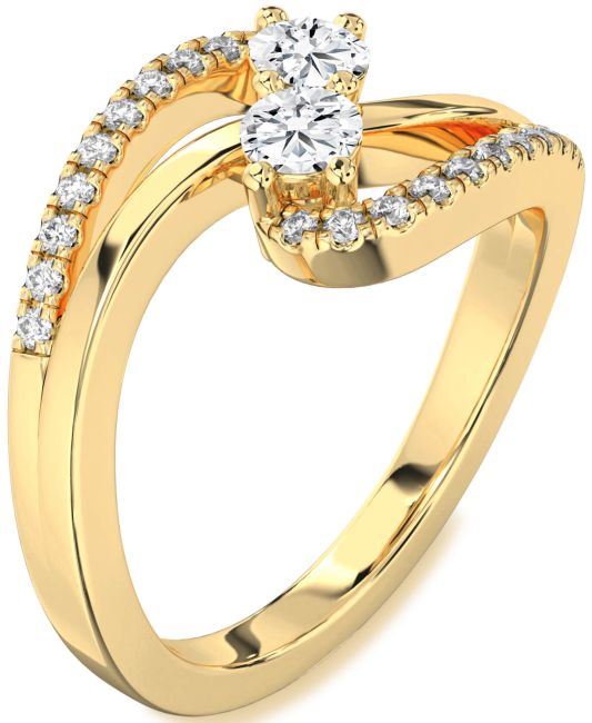 Lab Diamond Gold Silver Round Two Stone Ring