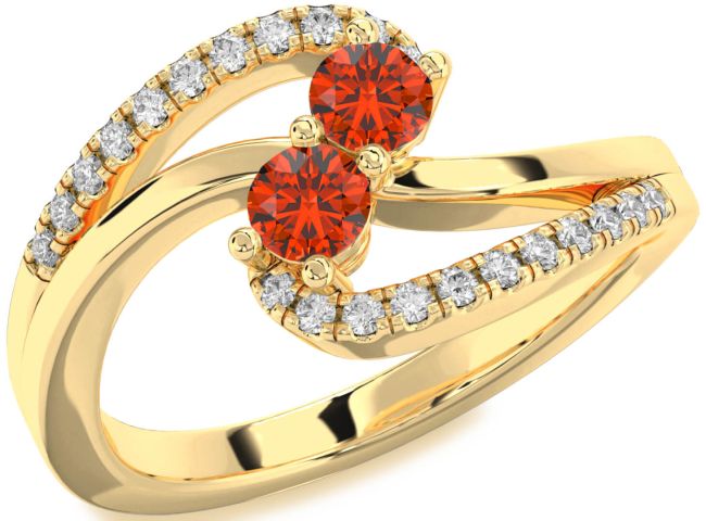 Diamond Fire Opal Gold Silver Round Two Stone Ring