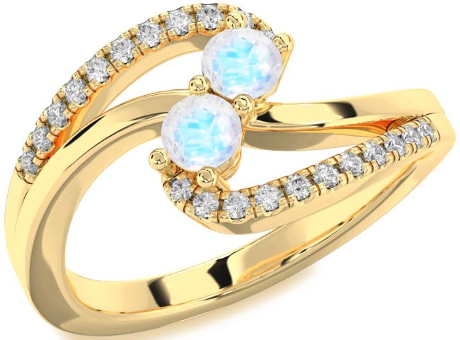 Diamond Moonstone Gold Round Two Stone Ring
