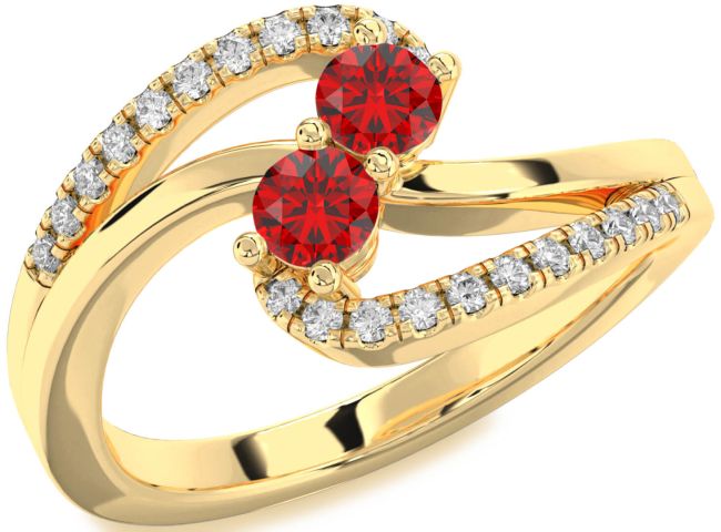 Diamond Ruby Gold Round Two Stone Birthstone Ring