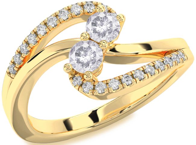 Salt & Pepper Diamond Gold Silver Round Two Stone Ring