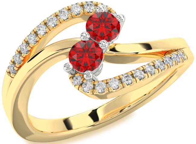 Diamond Ruby Gold Silver Round Two Stone Birthstone Ring