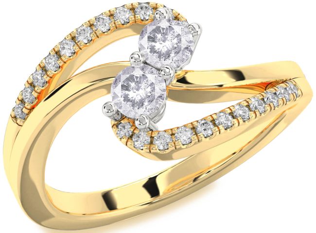 Salt & Pepper Diamond Gold Silver Round Two Stone Ring