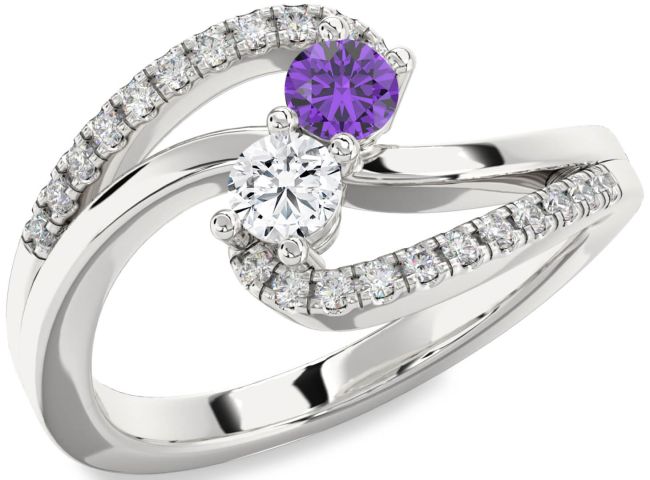 Diamond Silver Round Two Stone Promise Ring