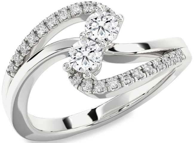 Diamond Silver Round Two Stone Ring