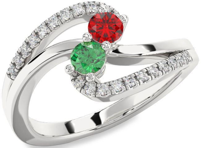 Diamond Silver Round Two Stone Promise Ring
