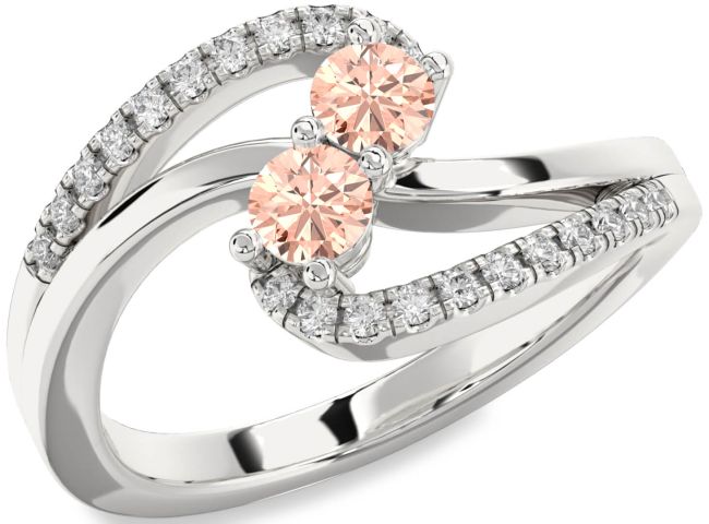 Diamond Morganite Silver Round Two Stone Ring