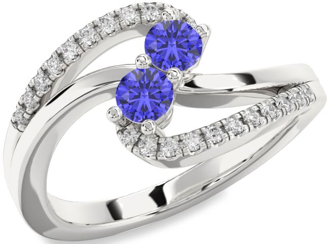 Diamond Tanzanite Silver Round Two Stone Ring