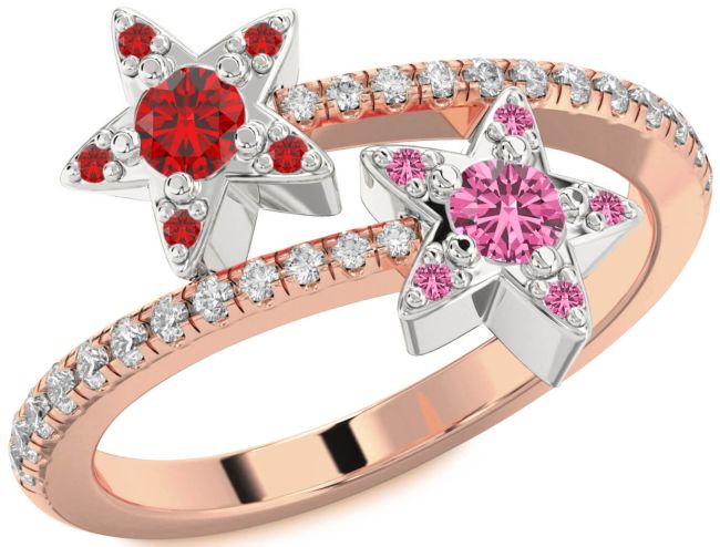 Diamond Platinum & Rose Gold Star Round Two Stone Pave Promise Ring