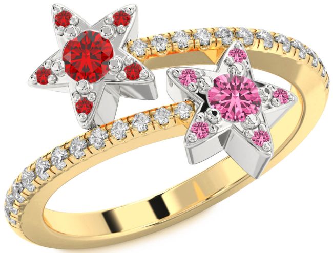 Diamond Gold Silver Star Round Two Stone Pave Promise Ring