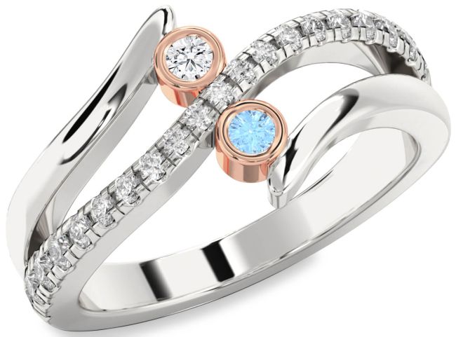 Diamond Silver & 10K Rose Gold Round Two Stone Promise Ring