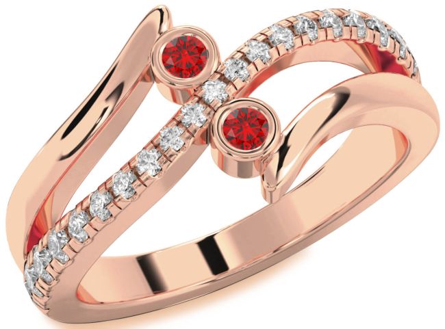 Diamond Ruby Rose Gold Round Two Stone Birthstone Ring