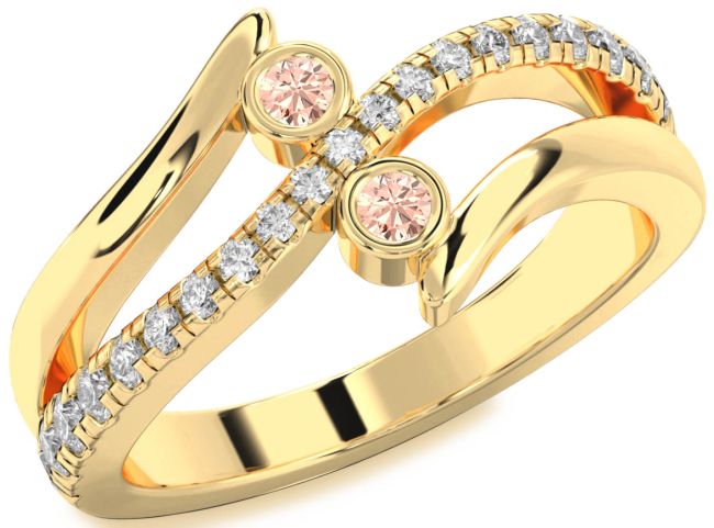 Diamond Morganite Gold Silver Round Two Stone Ring