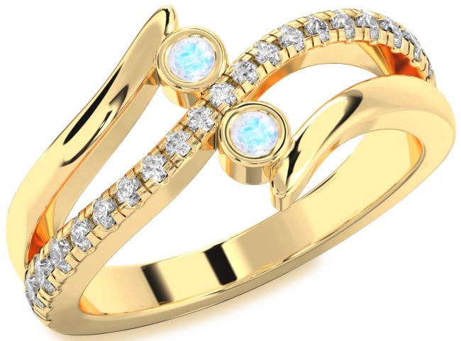 Diamond Moonstone Gold Round Two Stone Ring