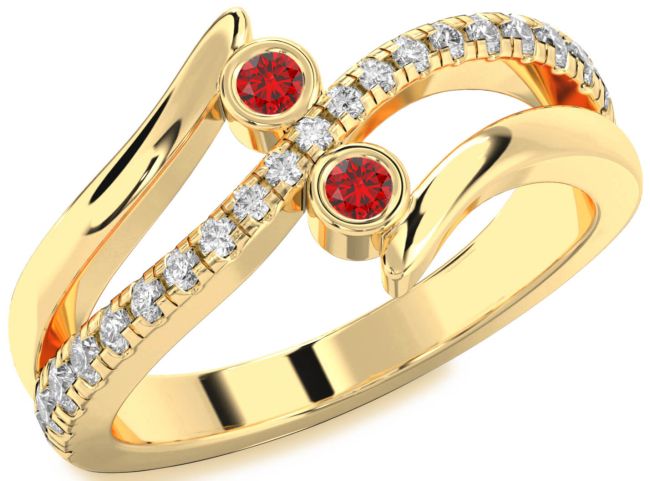 Diamond Ruby Gold Round Two Stone Birthstone Ring