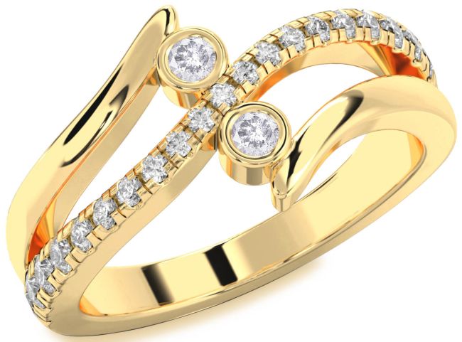 Salt & Pepper Diamond Gold Round Two Stone Ring