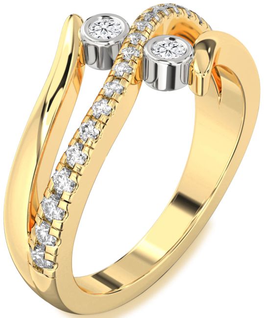 Lab Diamond Gold Silver Round Two Stone Ring