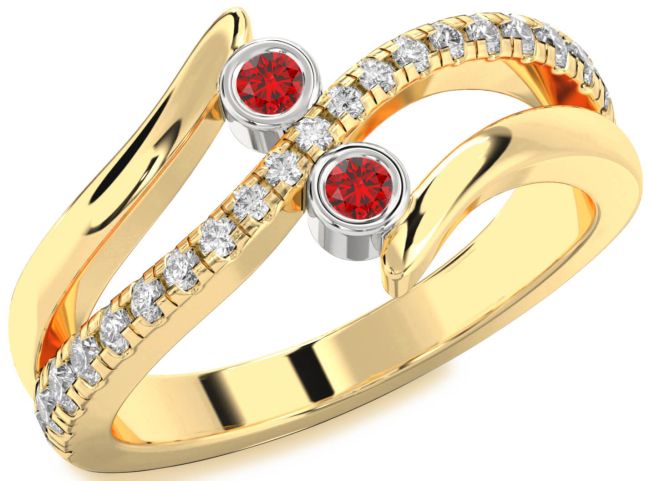 Diamond Ruby Gold Silver Round Two Stone Birthstone Ring