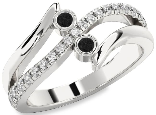 Black Diamond Silver Round Two Stone Ring