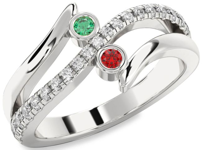 Diamond Silver Round Two Stone Promise Ring