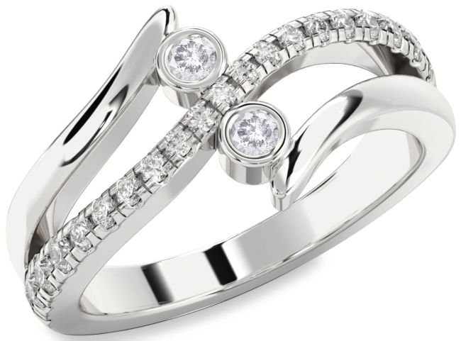 Salt & Pepper Diamond Silver Round Two Stone Ring