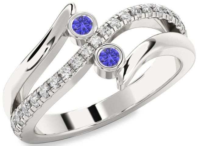 Diamond Tanzanite Silver Round Two Stone Ring