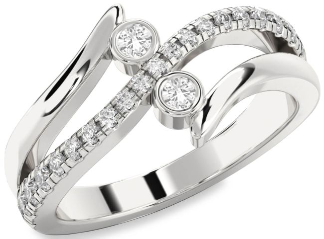 Diamond White Sapphire Silver Round Two Stone Ring