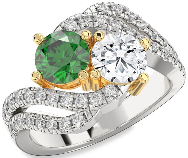 Diamond Gold Silver Round Two Stone Promise Ring