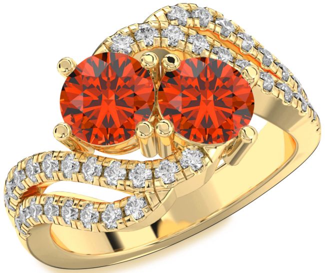 Diamond Fire Opal Gold Silver Round Two Stone Ring